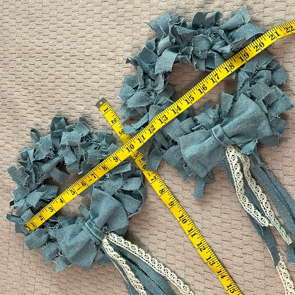 Shabby Rag Denim Wreath Bundle Lot Small Boho Country Farmhouse Western Bow